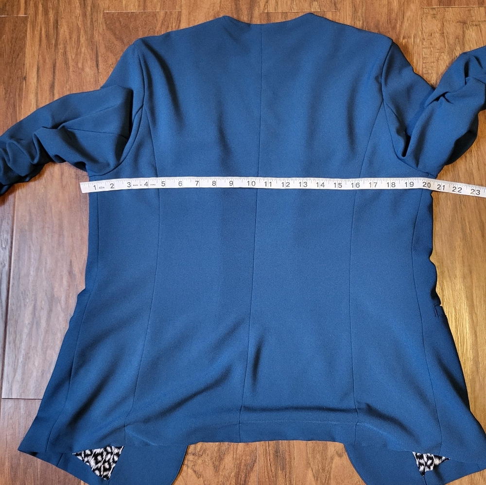 Skies Are Blue Raja Collerless Double Breast Open Front Blazer Teal Medi… - Picture 5 of 6